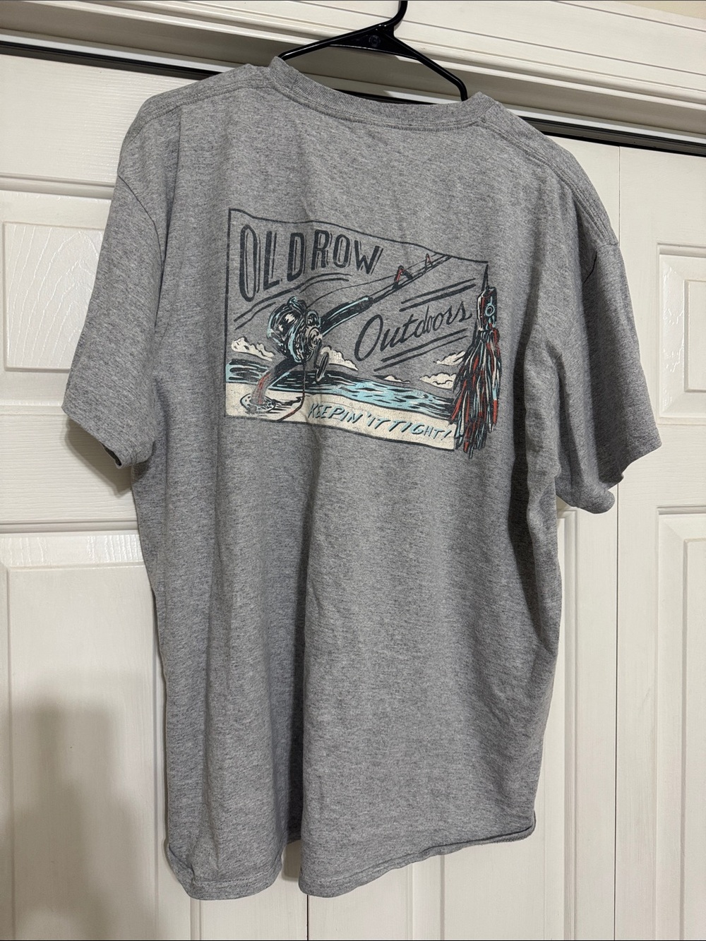Port and Company Gray Short-Sleeve Tee with Blue and Red Graphic